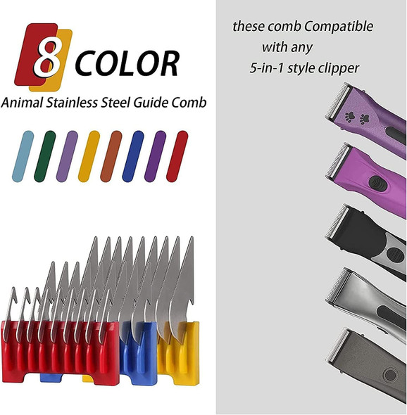 Stainless Steel Dog Grooming Attachment Guards Combs Sets Compatible With Arco,Bravura,Chromado,Figura,And Motion