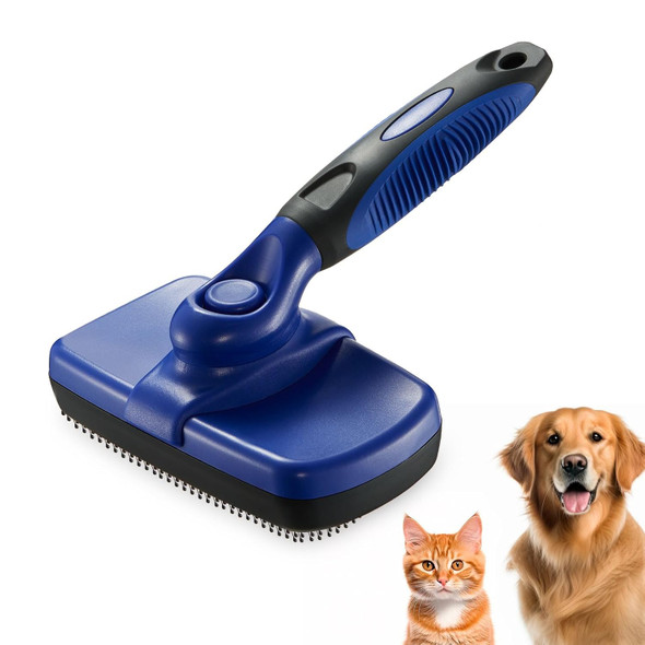 Self-Cleaning Slicker Brush Dog Grooming Brush Shedding And Grooming Tool For Pets Removes Loose Hair Cat Hair Brush For Shedding (Large, Blue)