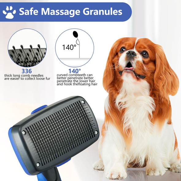 Self-Cleaning Slicker Brush Dog Grooming Brush Shedding And Grooming Tool For Pets Removes Loose Hair Cat Hair Brush For Shedding (Large, Blue)