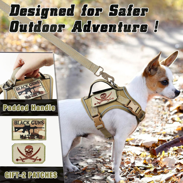 Tactical Dog Harness Small, Military K9 Puppy Vest Harness And Leash, No Pull Outdoor Training Xs Dog Harness With Handle (Xsmall, Khaki+Leash)