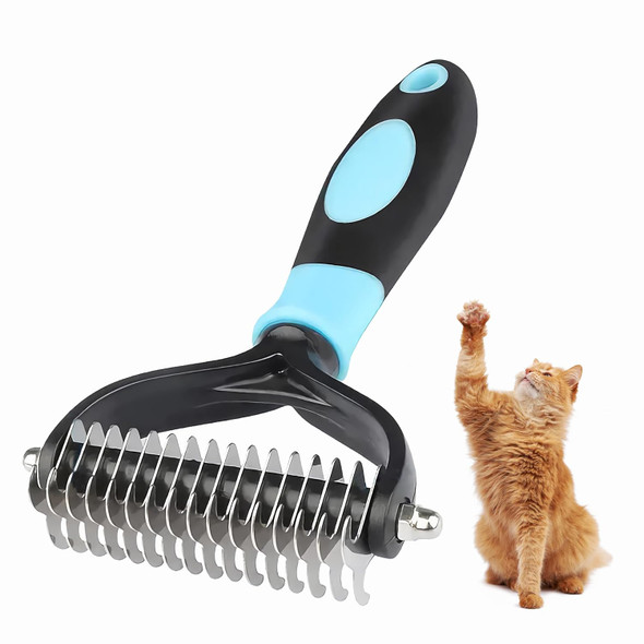 Pet Grooming Brush Hair Remover, Clean Detangle Hair Cat And Dog. 2 Sided Rake For Dogs & Cats, Professional Deshedding Brush And Tool Effective Removing Knots, Tangles For Cats, Dogs. (4 In)