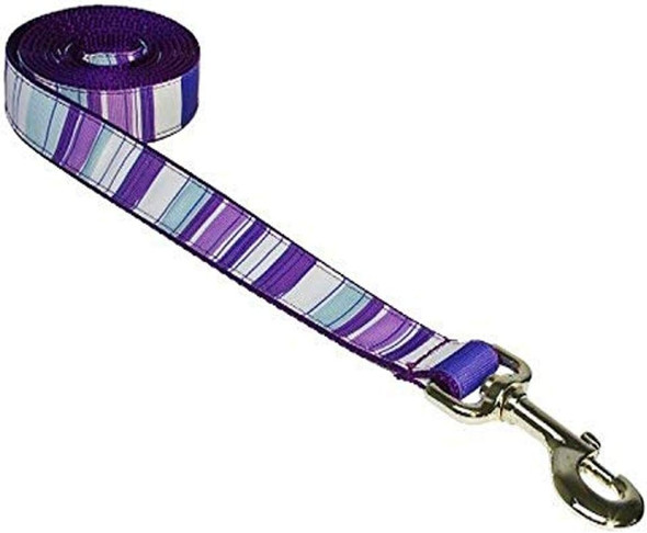 Medium Purple/Multi Stripe Dog Leash: 3/4 Wide, 6Ft Length - Made In Usa.
