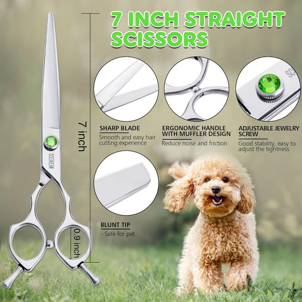 Dog Grooming Scissors Kit, 6 In 1 Dog Scissors 440C Stainless Steel Pet Grooming Set - Straight Thinning Curved Chunker Shears And Comb For Dogs And Cats, Sharp & Durable