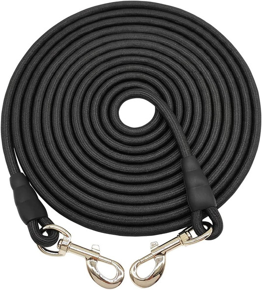 Tie Out Rope Dog Leash, 8-10-13-15-20-25-30-35-40-45-50Ft Heavy Duty Nylon Check Cord For Medium Large Dogs Indoor/Outdoor Playing Camping Backyard (Black, 3/8 X 15Ft)