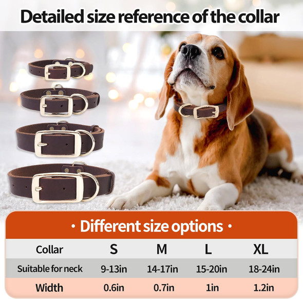 Leather Dog Collar,Soft Sturdy Dog Collar,Heavy Duty Dog Collar,Suitable For Dog Collars For Small Dogs, Medium Dogs, Large Dogs, Extra Large Dogs(Xl:1.2”Wide For 18-24 Neck-Brown)
