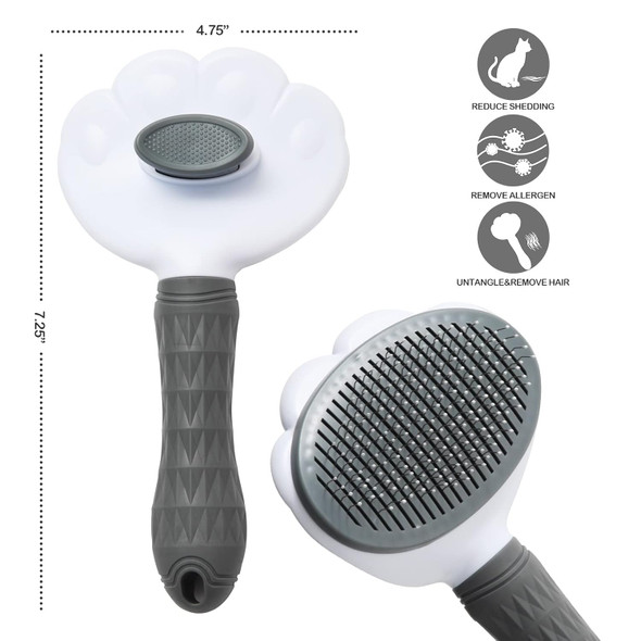 Cat Brush For Grooming, Pet Self Cleaning Slicker Brush With Cat Hair Comb (Pink Plus)