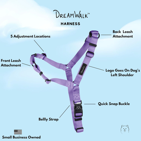 Shawnco Dream Walk No-Pull Dog Harness- Adjustable, Comfortable, Easy To Use Pet Halter To Help Stop Pulling For Small, Medium And Large Dogs (Icy Lilac, M)