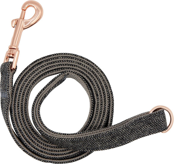 Charcoal Black Tweed Rose Gold Collar And Leashes Tweed Collar With Rose Gold Buckles (Leash)