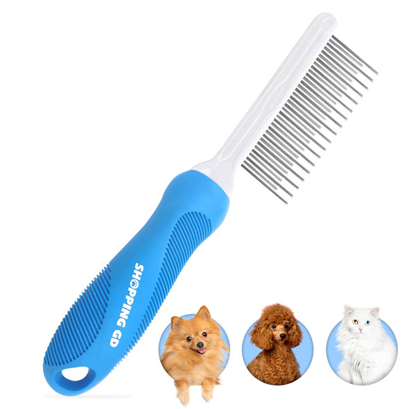 Detangling Pet Grooming Comb For Dogs & Cats With Long & Short Stainless Steel Metal Teeth For Removing Tangles And Knots - Dematting Brush To Detangle Matted Hair