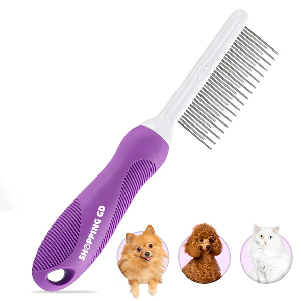Detangling Pet Comb For Dogs & Cats With Long & Short Stainless Steel Metal Teeth For Removes Tangles And Knots - Detangler Grooming Tool For Dematting Matted Fur.
