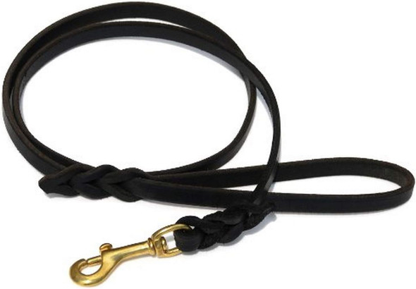 Ray Allen Mfg Signature K9 Braided Leather Leash, 4-Feet X 1/2-Inch, Black
