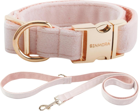Dog Collar And Leash Set Adjustable Dog Collar Velvet Dog Collar With Short Velvet Texture,Soft And Strong And Durable,3.9 Ft Dog Leash Length For Small And Medium Dogs (S, Pink)