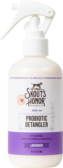 Skout'S Honor Pet Detangler Spray - Hydrating & Conditioning With Avocado Oil & Probiotics, 97% Natural, Paraben & Sulfate-, Softens For A More Brushable Coat, Daily Use, 8Oz, Lavender