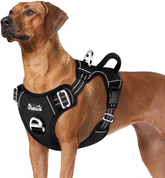 Slowton No Pull Dog Harness, Heavy Duty No Choke Pet Harness With 2 Leash Clips And Easy Control Vertical Handle, Adjustable Soft Padded Dog Vest For Small, Medium And Large Dogs(Black,Large)