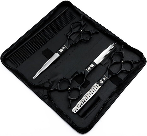 Smith Chu Professional Pet Dog Grooming Scissors Kit - Premium Stainless Steel Straight Curved Thinning Blade Dog Hair Cutting Shears Set