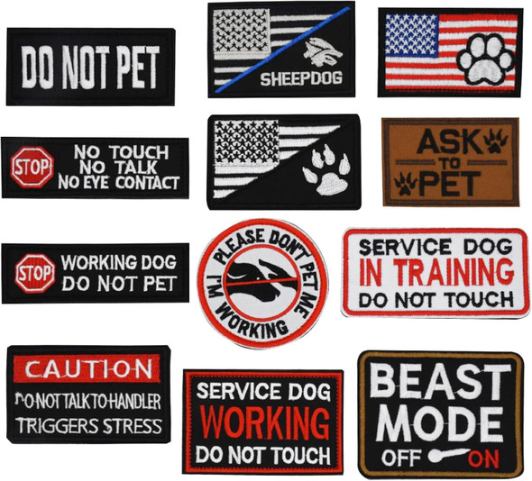 Service Dog Patches, Embroidery Removable Dog In Training Patch,Harnesses Tactical Hook And Loop Patch Set Of American Flag Ask To Pet In Training,Tactical Patches For Vests And Harness 12 Pcs