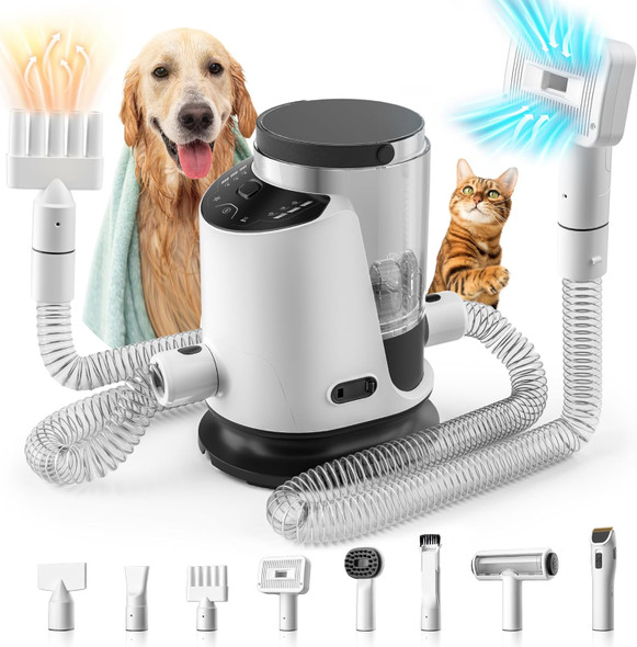 Dog Grooming Vacuum & Pet Hair Dryer & Dog Electric Clippers Suction 99% Pet Hair, 3L Large Capacity Dog Vacuum With 8 Grooming Tools, Quiet, Adjustable Airflow And Temperature, Ul
