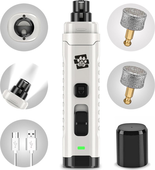 Dog Nail Grinder - Ultra Quiet Operation - d Dog Nail Trimmer With 2 Led Lights - 2-Speed Rechargeable Nail Grinder - For Small, Medium And Large Dogs - Extra Grinding Head