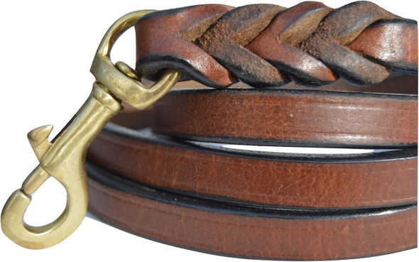 Leather Braided Dog Leash, Brown With Padded Handle For Comfort, 6 Foot