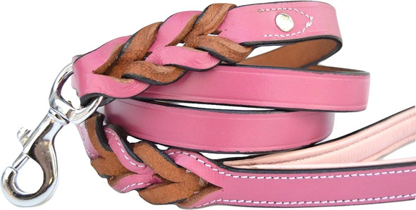 Raspberry Pink Leather Braided Dog Leash, 6 Foot X 3/4 Inch, Walking Or Training Lead For Large And Medium Size Dogs