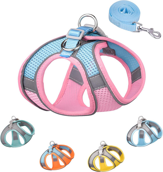 Dog Harness For Small Medium Dogs,Easy To Put On Soft Mesh Dog Harness And Leash Set For Kitten And Puppy，Step In Adjustable Dog Harness With Padded Vest (Xs, Pink)