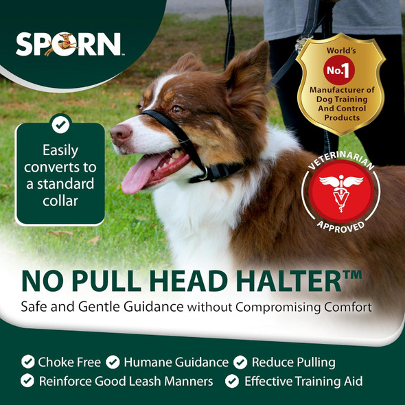 Sporn Medium Dog Head Halter For Dogs, Black Dog Stop Pulling Leash Harness With Thick Dog Muzzle Harness No Pull Dog Head Collar For Dogs, Anti Pulling Dog Collar For Comfort Face Harness For Dogs