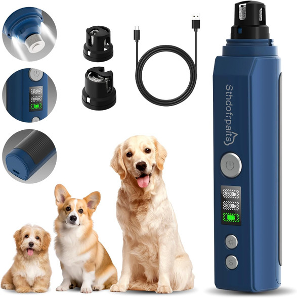 Dog Nail Grinder, Super Quiet Led Light 2 Speeds Lcd Display Electric Rechargeable Pet Nail Trimmers Clipper Painless Paws Grooming & Smoothing Tool For Small Medium Large Dogs Cats