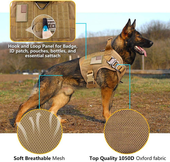 Tactical Dog Harness Vest Escape Proof Harness Military Vest No Pulling K9 Working Training Pet Vest For Medium Large Dogs(M) Army Yellow