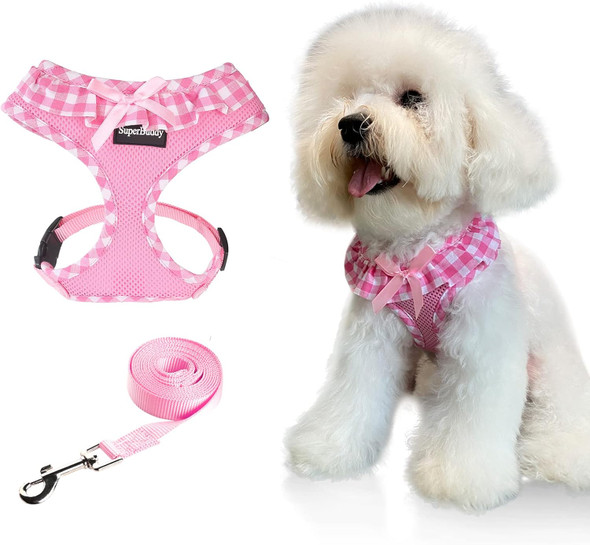 d Soft Mesh Dog Harness, Super Breathable Lightweight Pet Harnesses For Puppy Dogs Outdoor Walking, Pink Dog Harness And Dog Leash Set Packing -Medium