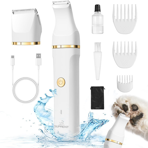 Suprent Dog Clippers For Grooming With 2 Blades, Quiet Small Dog Cat Paw Trimmer, Waterproof Usb Rechargeable Professional Pet Grooming Supplies Tools Cordless Shaver For Paws, Eyes, Ears, Face, Rump