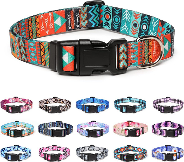 Adjustable Dog Collar With Patterns, Ultra Comfy Soft Nylon Breathable Pet Collar For Small Medium Large Dogs (S, Tribal)