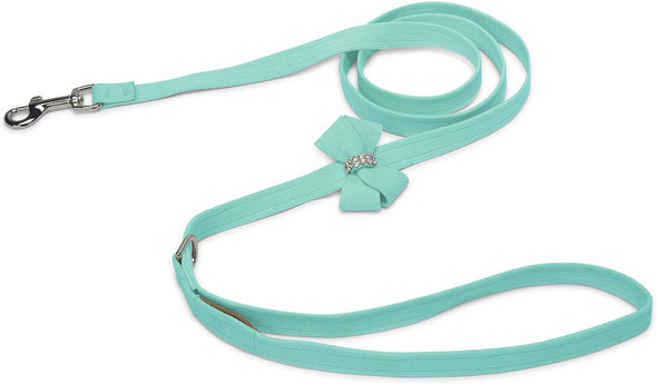 Susan Lanci Designs Premium Ultrasuede Pet Leash With Nouveau Bow, Tiffi Blue, 6 Ft