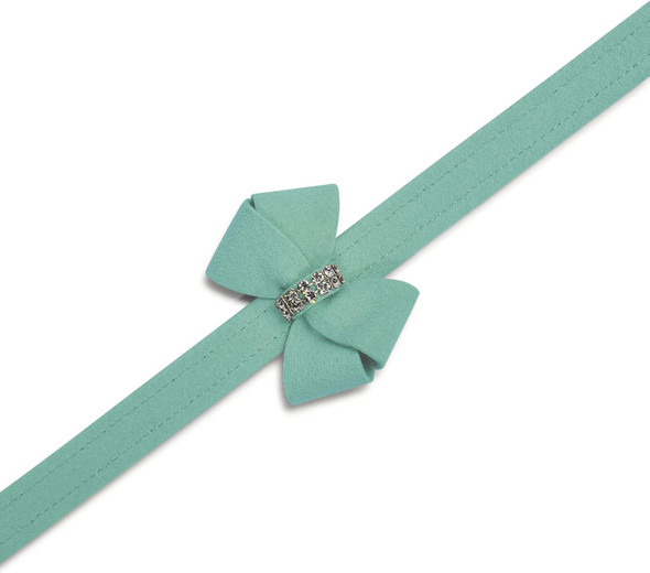 Susan Lanci Designs Premium Ultrasuede Pet Leash With Nouveau Bow, Tiffi Blue, 6 Ft