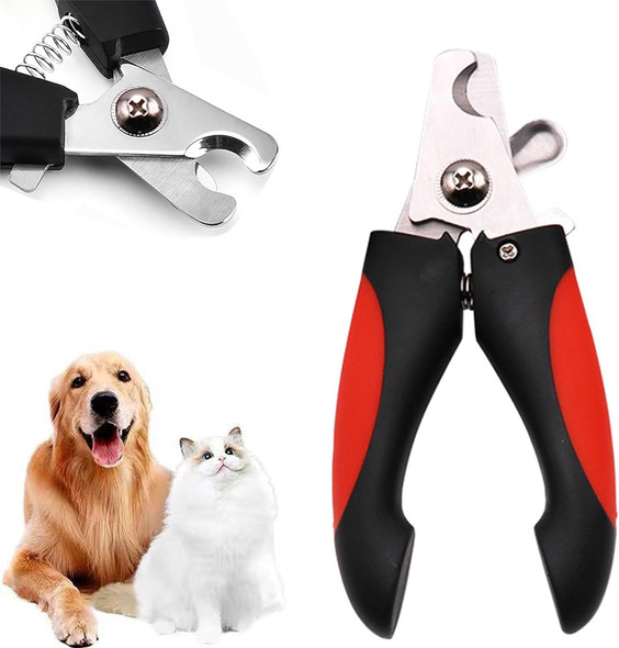 Pet Dog Nails Clippers And Nail File - Cat Or Puppy Claw Clipper With Safety Guard - Razor Sharp Trimmer For All Breed Sizes - Nail File For Small Medium Large Breeds (Large Red)