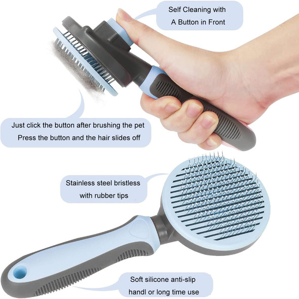 Cat Brush, Dog Brush, Pet Brush For Long And Short Hair，Self Cleaning Slicker Brush For Dogs And Cats, Pet Grooming Brush, Pet Hair Brush For Removes (Blue)