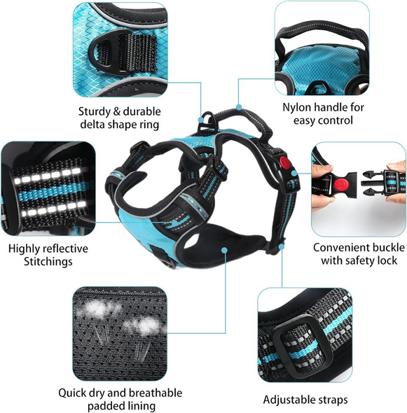 Syeenify No Pull Dog Harness, Adjustable Soft Padded Dog Vest, Medium Large Dog Harness With 5Ft Dog Leash,Reflective No-Choke Pet Oxford Vest With Easy Control Handle Blue