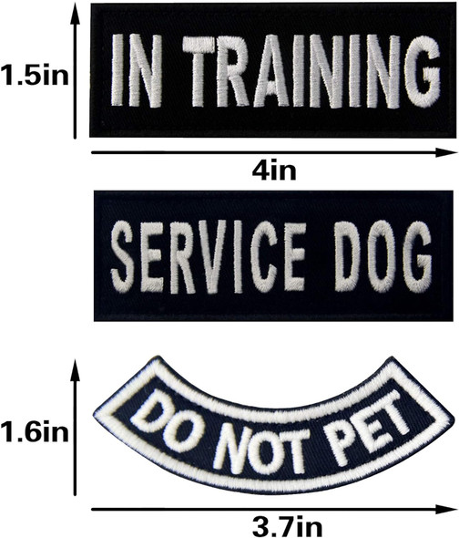 Service Dog Glow In Dark Vest / Harnesses Service Dog In Training Do Not Pet Patch Embroidered Badge Fastener Hook & Loop Emblem, 3Pcs
