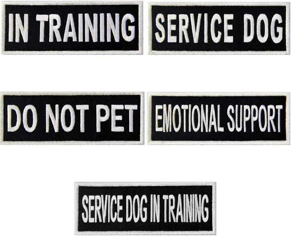 Service Dog In Training Do Not Pet Emotional Support Vest / Harnesses Morale Tactical Patch Embroidered Badge Fastener Hook & Loop Emblem, 1.5 X 4 Inch, 5 Pcs