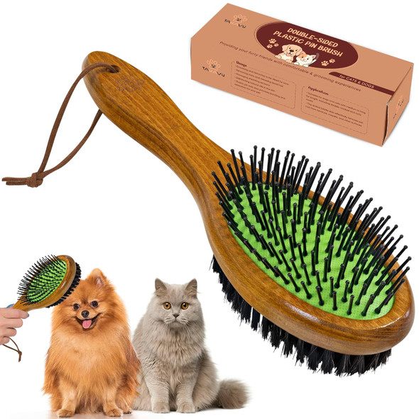 Takavu Two-Sided Dog Cat Grooming Brush, Multi-Purpose Pet Brush For Removing Loose Hair Dirt And Promoting Healthy Coat, De-Shedding Pet Supplies Comb, Detangler Brush For Pets