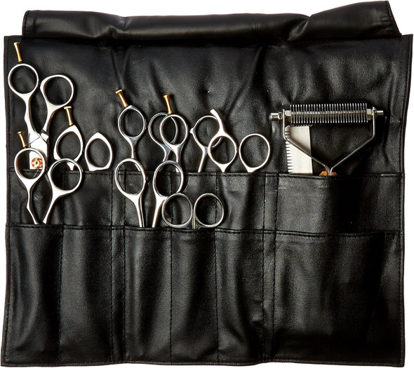 Delux E Grooming Set Of 10 In Leather Case Leather Case Japanese Stainless Steel Various Shears Sizes Wooden Handle