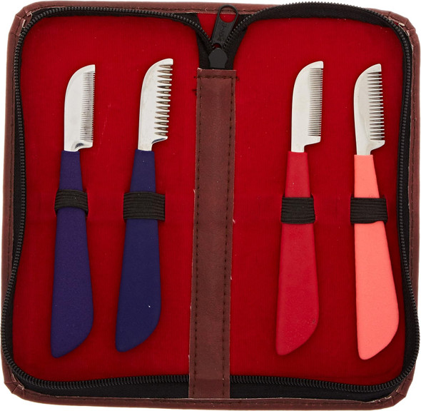 Stripping Knives Set Of 4 In Zipper Case, Foam Handle, Color Coded
