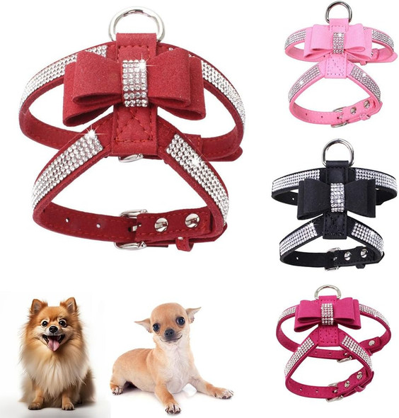 Bling Dog Harness For Girls,Rhinestone Cat Vest Harnesses With Bow Tie Puppy Kitty Cute Fancy Sparkling Pretty Crystal Diamond For Small Pet Yorkie Chihuahua,Red Xs