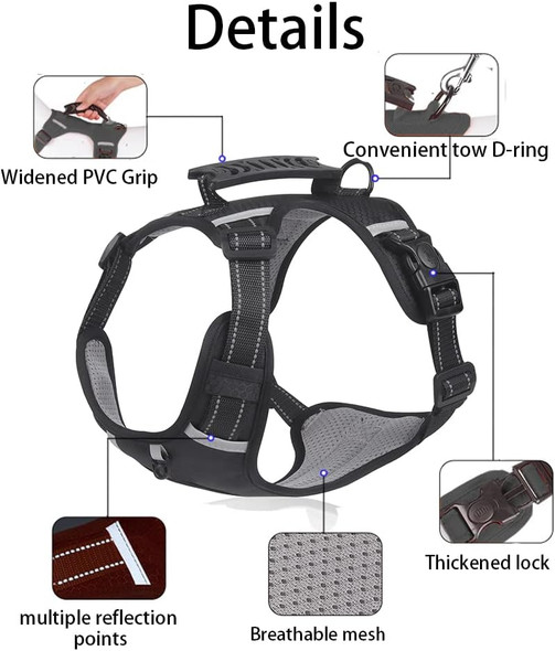 No Pull Dog Harness Leash Set For Large Medium Small Size Dogs - Dog Vest Harness Reflective Oxford Adjustable,Dog Leash 5Ft Reflective Handle Soft,Poop Bag Dispenser,15 Waste Bags,Dog Seat Belt