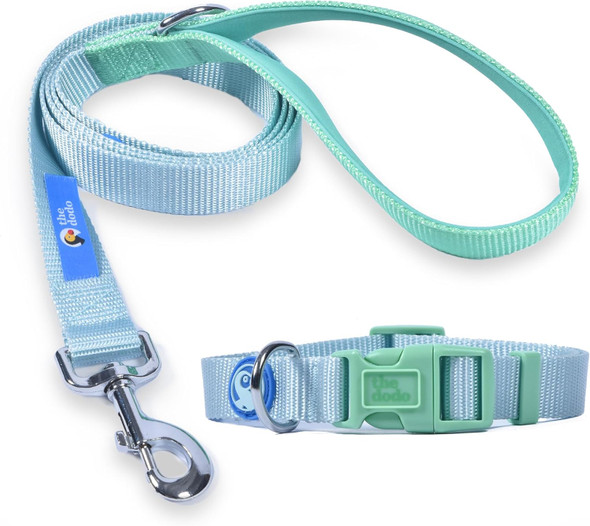 The Dodo All Nylon Blue And Green Collar And Leash Set - Small Matching Cute Leash And Collar Set, Waterproof Dog Leash And Collar Set, Perfect For Beach Day Or Trips To The Lake