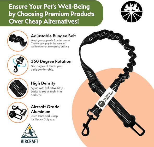 Dog Seatbelt, Heavy Duty Dog Car Leash Seat Belt Adjustable Pet Seatbelt With Exceptional Elastic Bungee Buffer Dog Car Seatbelt, Durable & Premium 360 Degree Swivel Dog Restraint For Car Travel