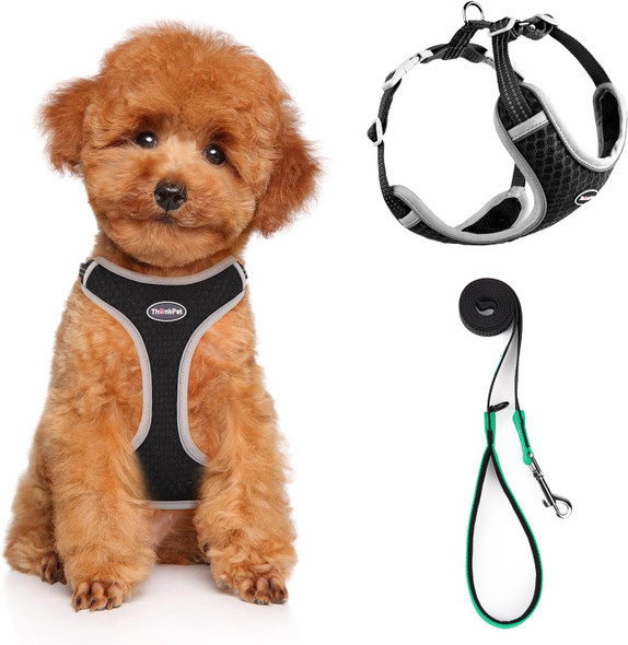 Thinkpet Harness And Leash Set Reflective Breathable Soft Air Mesh No Pull Puppy Choke Over Head Vest Ventilation Harness With Leash For Puppy Small Medium Dogs And Cats