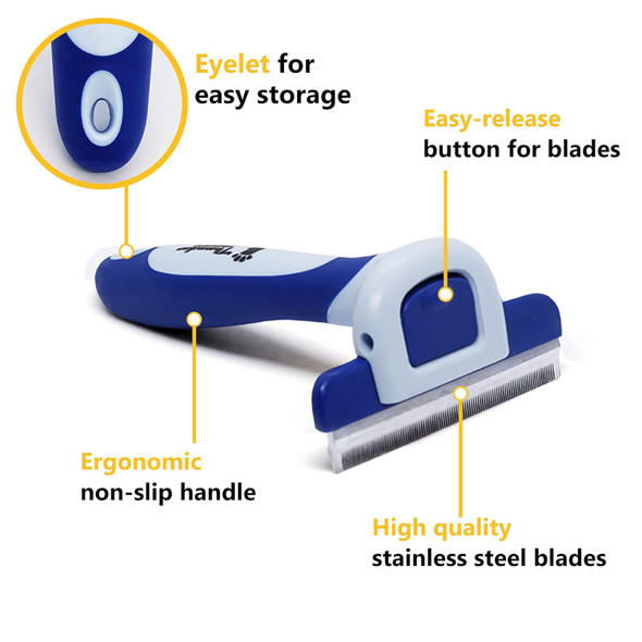 Best Professional De-Shedding Tool And Pet Grooming Brush, D-Shedz For Breeds Of Dogs, Cats With Short Or Long Hair, Small, Medium And Large (Blue)