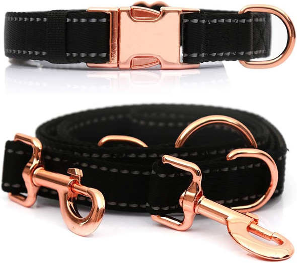 Medium-Large Big-Female Heavy-Duty Dog-Collar Leash-Set - Rose Gold 6 Foot Exceptionally Elegant Design And Adjustable In 3 Different Lengths For Medium To Large Dogs