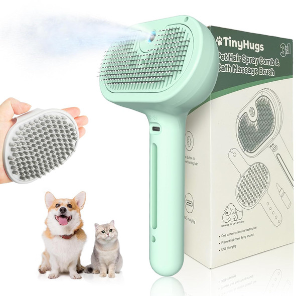 3 In 1 Pet Brush Selfclean Cat Brush With Steam Cat & Dog Bath Supplies Hand Brush Cat Hair Brush & Dog Hair Brush Steam Brush For Cats, Dog Brushes For Grooming (Green)