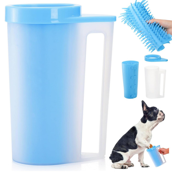 Dog Paw Cleaner Cup For Large Breed, Large Pet Foot Washer, Muddy Feet Cleaner With Handle, 2 In 1 Portable Silicone Pet Cleaning Brush For Grooming, Pet For Dogs Owners, Large, Blue